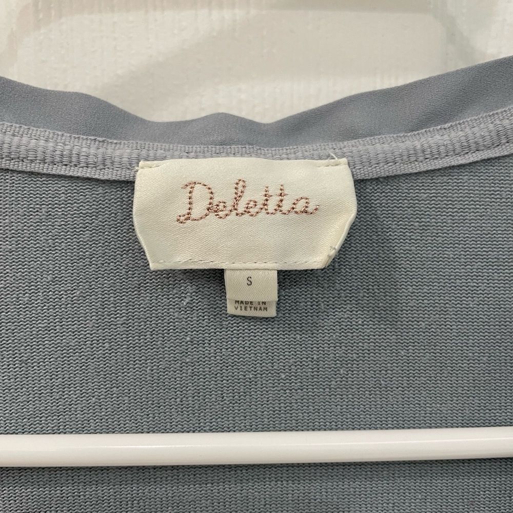 Anthropology Deletta Blue Gray Long Sleeve V Neck Women's Size S - Picture 3 of 6